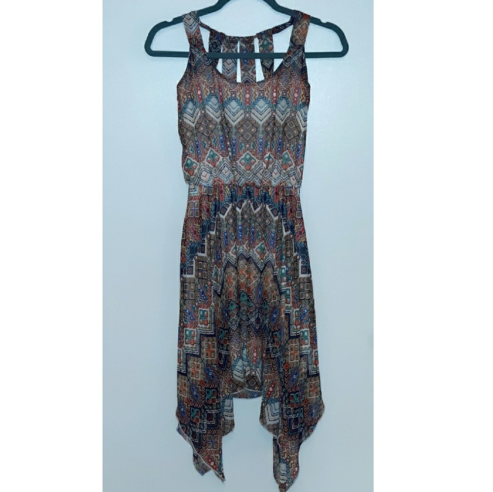 Sweet Storm - Flowy Boho-Aztec Midi Dress Medium